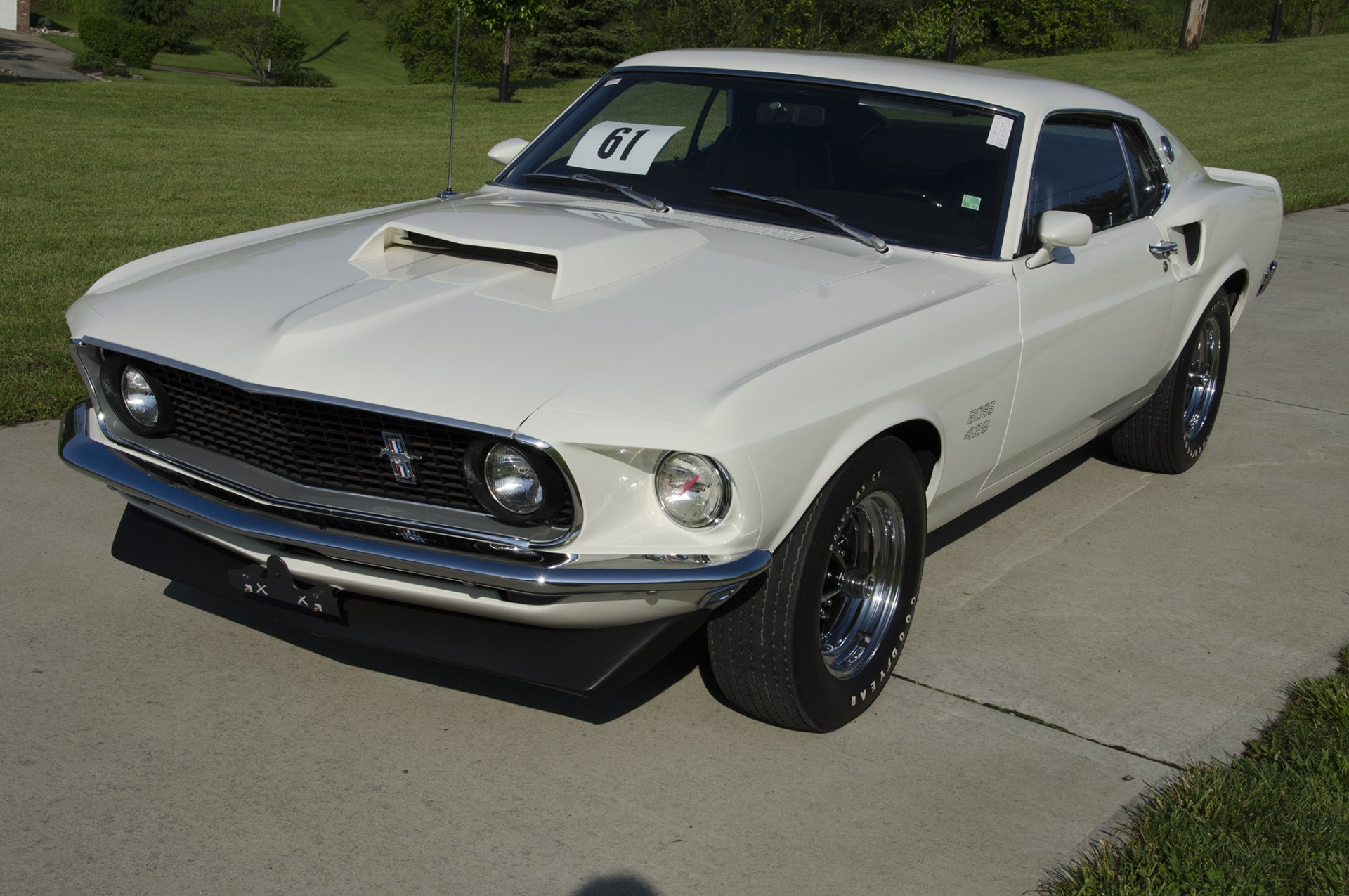 Download Car Muscle Car White Car Ford Ford Mustang Ford Mustang Boss 1969 Ford Mustang Boss Vehicle Ford Mustang Boss 429 HD Wallpaper