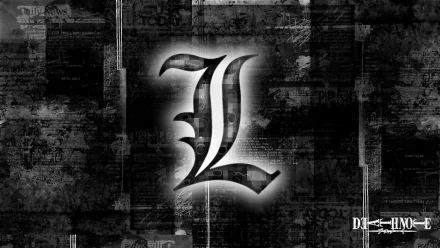HD desktop wallpaper featuring the iconic L from the anime Death Note, set against a dark, textured background that evokes the series' mysterious atmosphere.