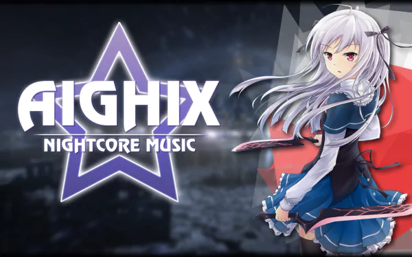 Anime-themed HD wallpaper featuring Julie Sigtuna from Absolute Duo, set against a moody backdrop with a star logo for Aighix Nightcore Music.