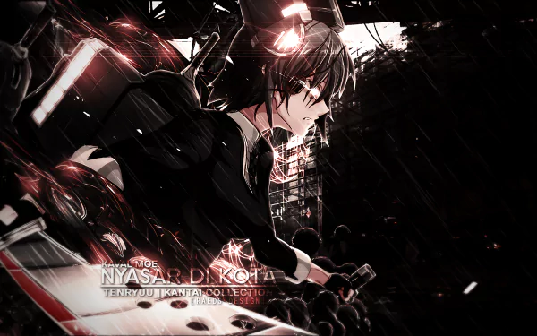 HD anime wallpaper featuring Tenryuu from Kantai Collection wielding a sword in a dark, dynamic scene with dramatic lighting and intense atmosphere.