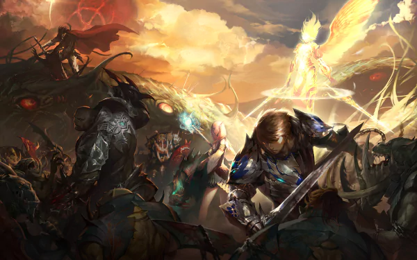 armor angel warrior creature battle sword warrior video game Lineage II HD Desktop Wallpaper | Background Image