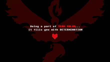 4K Ultra HD desktop wallpaper blending Team Valor from Pokémon Go with Undertale’s iconic determination theme and heart symbol in a bold crossover design.