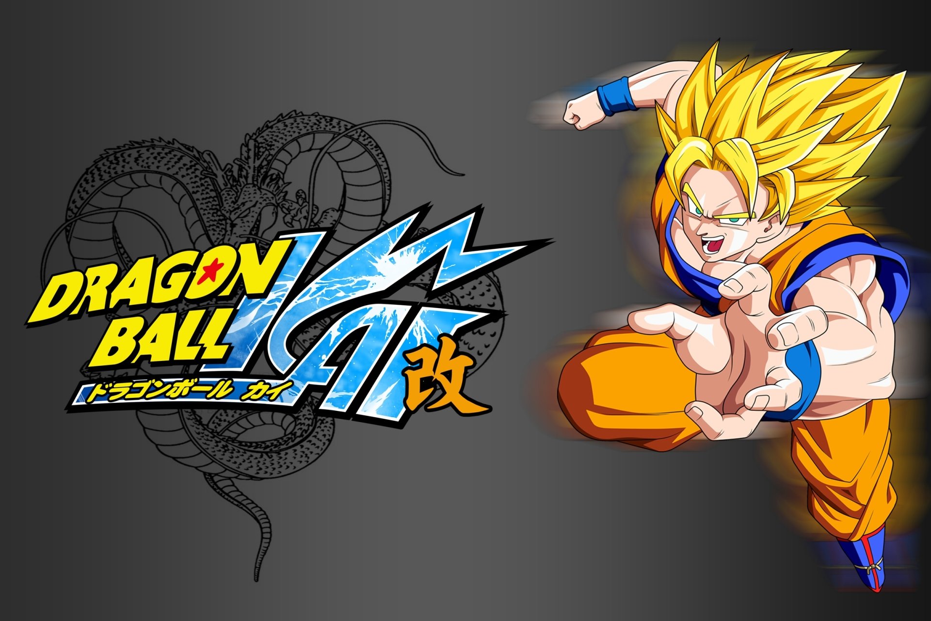 HD PC desktop wallpaper featuring vibrant Dragon Ball Z anime art with a dynamic Super Saiyan character and the series logo against a dark background.