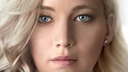A high-definition wallpaper featuring Jennifer Lawrence from the movie Passengers, showcasing a close-up of her striking features and captivating gaze.