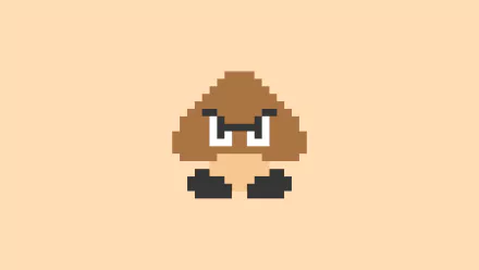 HD desktop wallpaper featuring a pixelated Goomba from the Super Mario Bros. series on a beige background.
