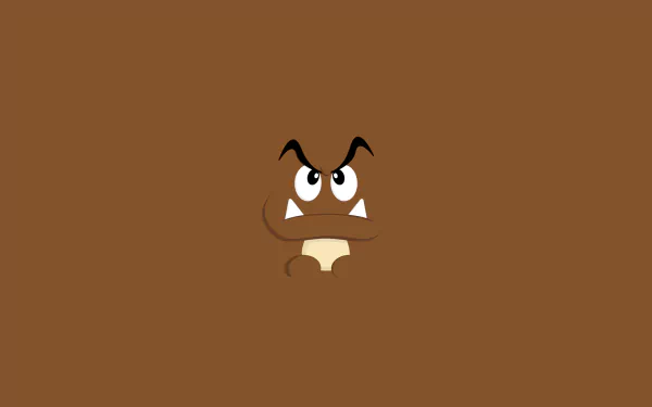HD desktop wallpaper featuring a Goomba from Super Mario Bros. on a plain brown background.