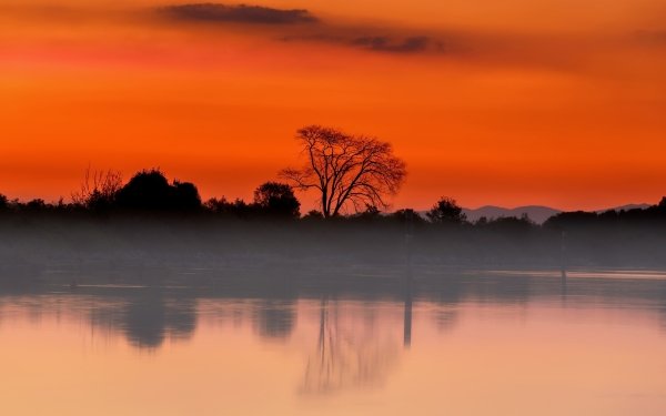 Earth Fog Nature Sunset orange Lake Reflection HD Wallpaper | Background Image
