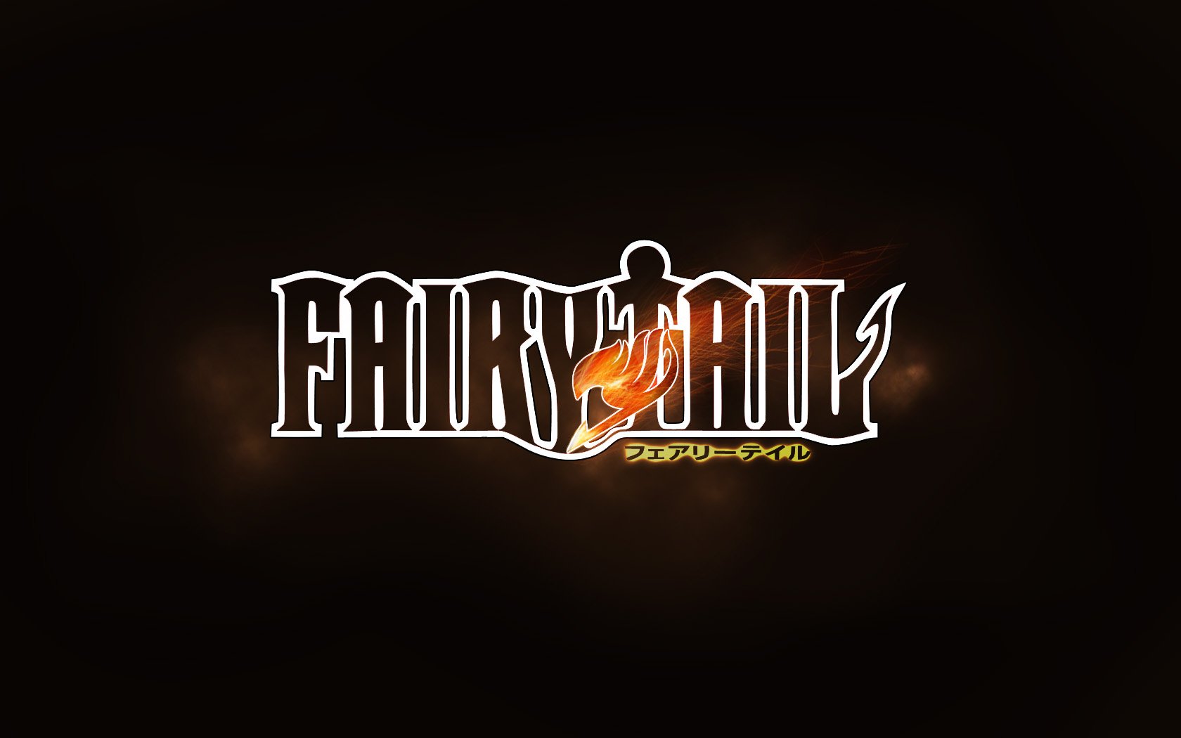 HD PC desktop wallpaper featuring the bold Fairy Tail anime logo with fiery accents on a dark background.