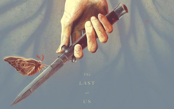 A striking HD wallpaper featuring a hand holding a knife, with a moth nearby, inspired by the video game The Last of Us.