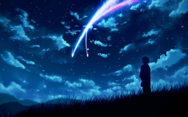 Anime Your Name. Mitsuha Miyamizu Kimi No Na Wa. Night Sky Cloud Comet Silhouette HD Wallpaper | Background Image