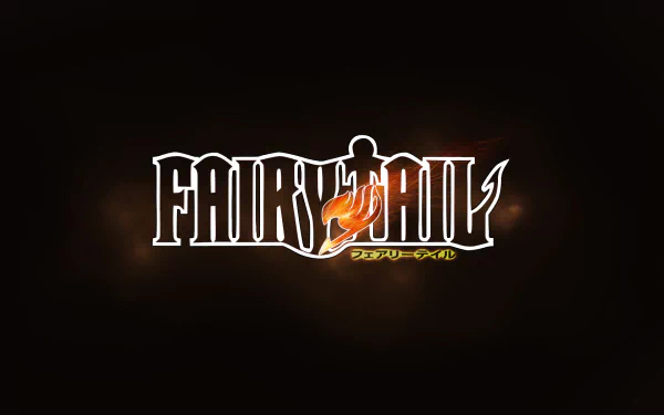 HD PC desktop wallpaper featuring the bold Fairy Tail anime logo with fiery accents on a dark background.