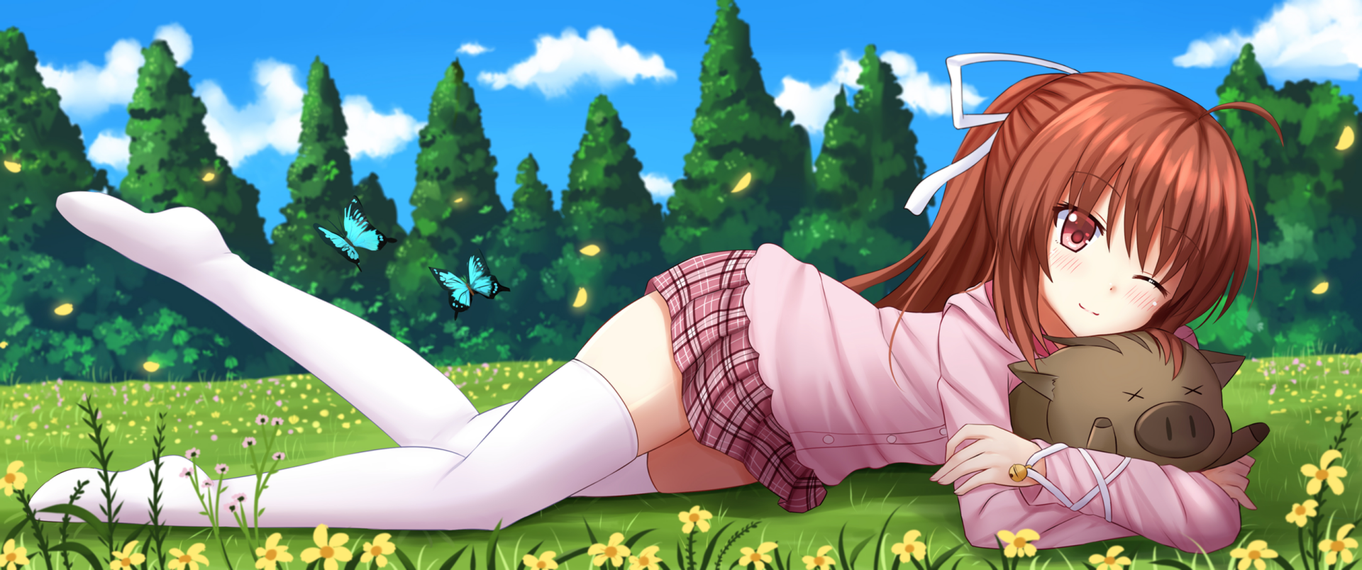 Download Flower Sky Grass Anime Little Busters! HD Wallpaper by Kazenokaze