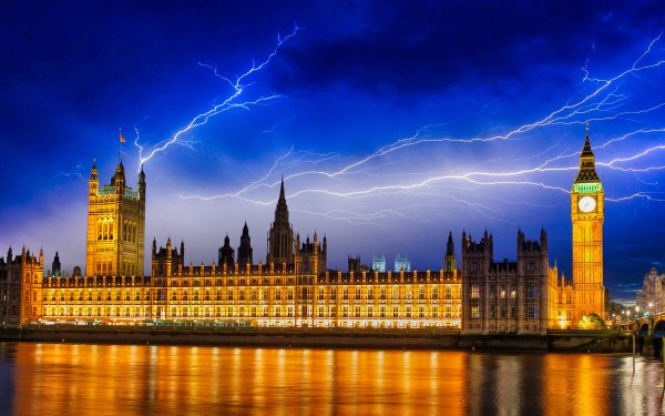 Man Made Palace Of Westminster Palaces United Kingdom Big Ben Monument Night London Lightning HD Wallpaper | Background Image