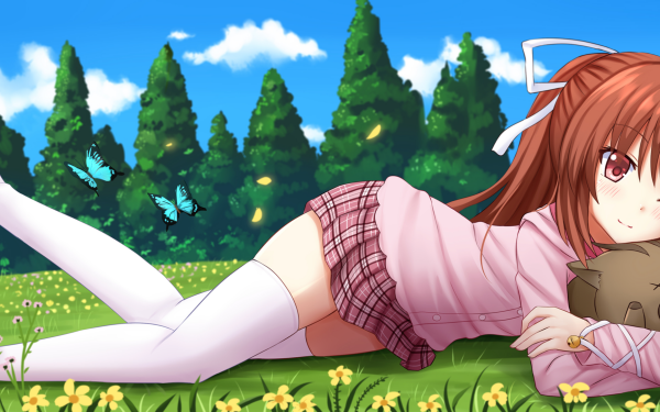 Anime Little Busters! Grass Sky Flower HD Wallpaper | Background Image