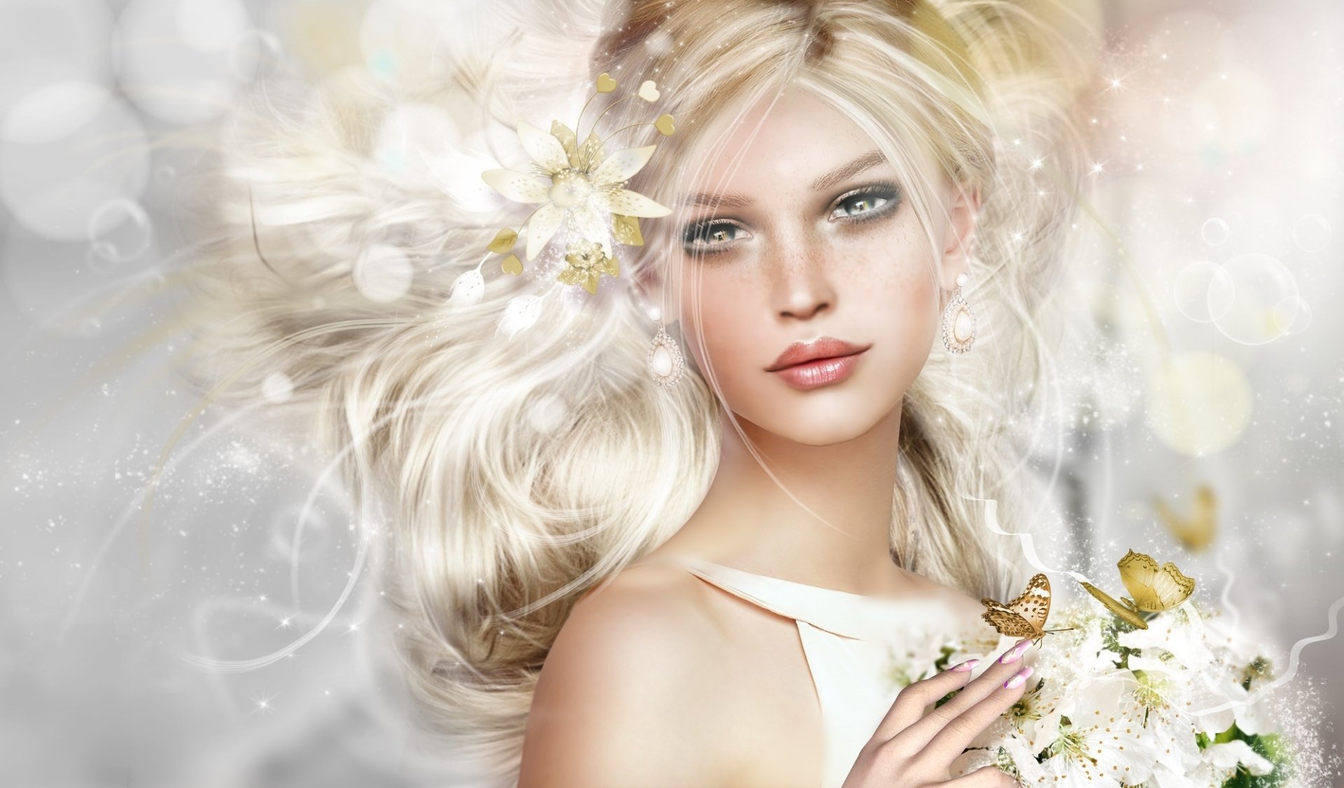 Download White Butterfly Blonde Fantasy Woman Hd Wallpaper