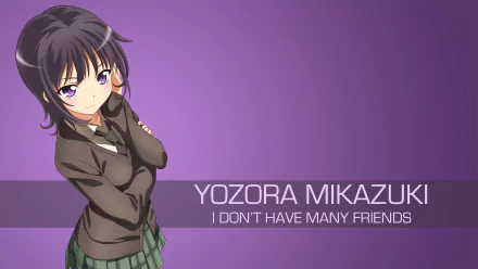 4K Ultra HD PC wallpaper featuring Yozora Mikazuki from Boku Wa Tomodachi Ga Sukunai with a purple background and the text I don't have many friends.
