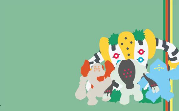 Minimalist 4K Ultra HD anime-style wallpaper featuring the Pokémon Regigigas, Registeel, Regirock, and Regice in a simple, colorful design.