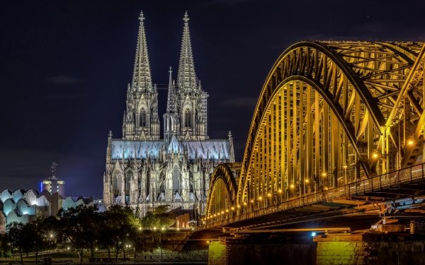 Religious Cologne Cathedral Cathedrals Cologne Cathedral Germany Night HD Wallpaper | Background Image