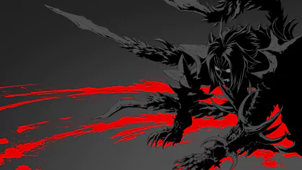 Dark, intense HD PC desktop wallpaper featuring Haseo from .hack//G.U. anime, with striking red and black tones conveying a fierce, dynamic presence.