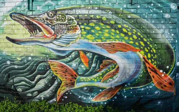 brick wall fish artistic graffiti HD Desktop Wallpaper | Background Image