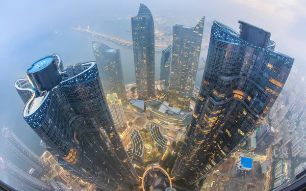 fisheye South Korea skyline skyscraper man made Busan HD Desktop Wallpaper | Background Image