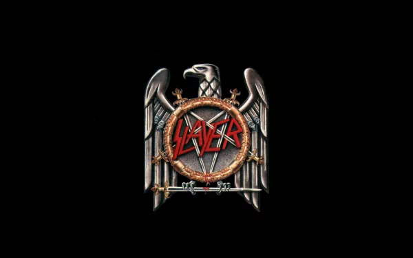 A striking HD desktop wallpaper featuring the iconic Slayer logo, surrounded by a fierce eagle design, embodying the essence of heavy metal music.