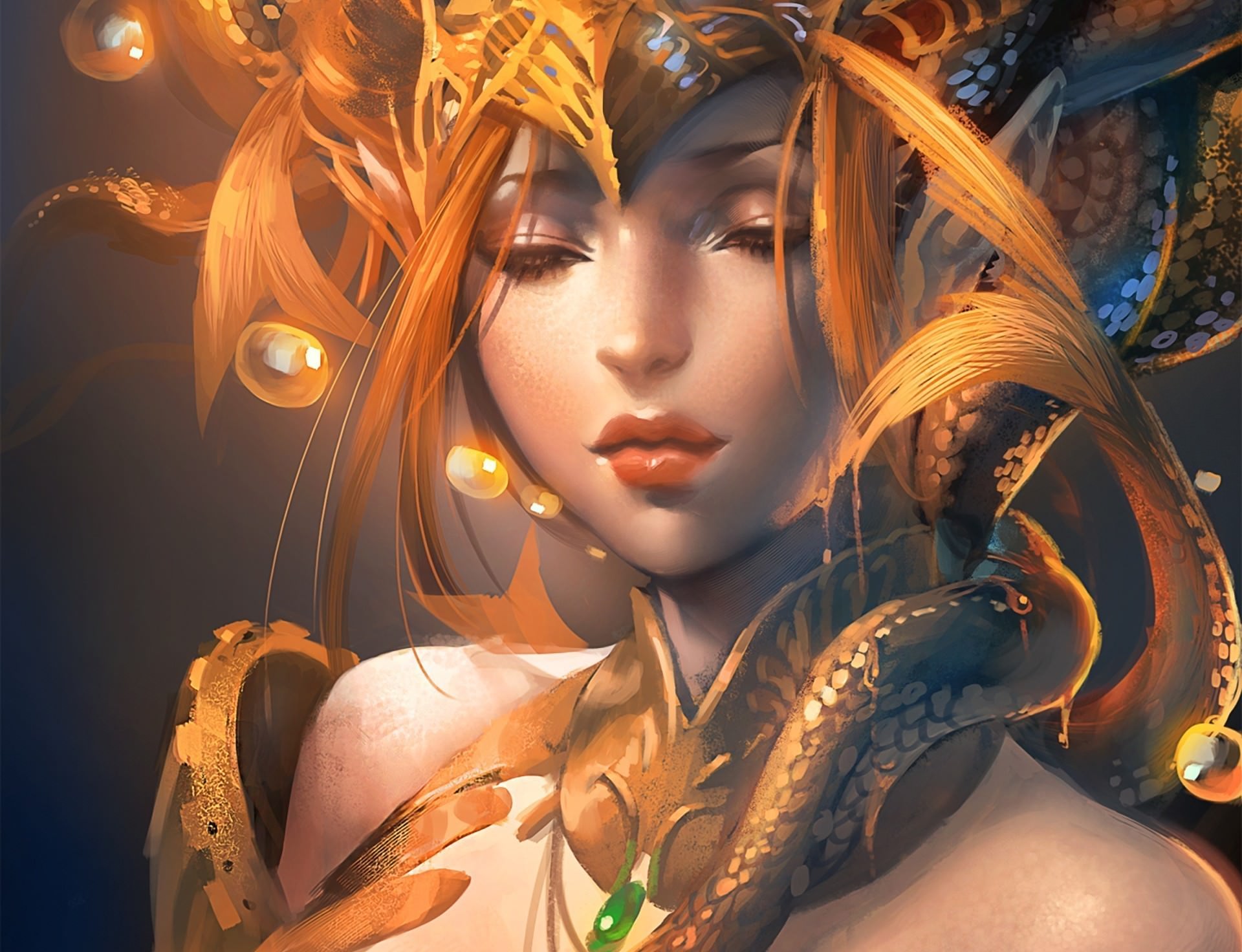 Golden Dragon Woman by Sakimichan