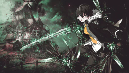 A dynamic HD wallpaper featuring a character from the video game Closers, striking a powerful pose amidst a vivid, fragmented background.