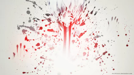 HD anime desktop wallpaper featuring a striking Tokyo Ghoul-inspired design with red and black splatters and handprints on a white background.