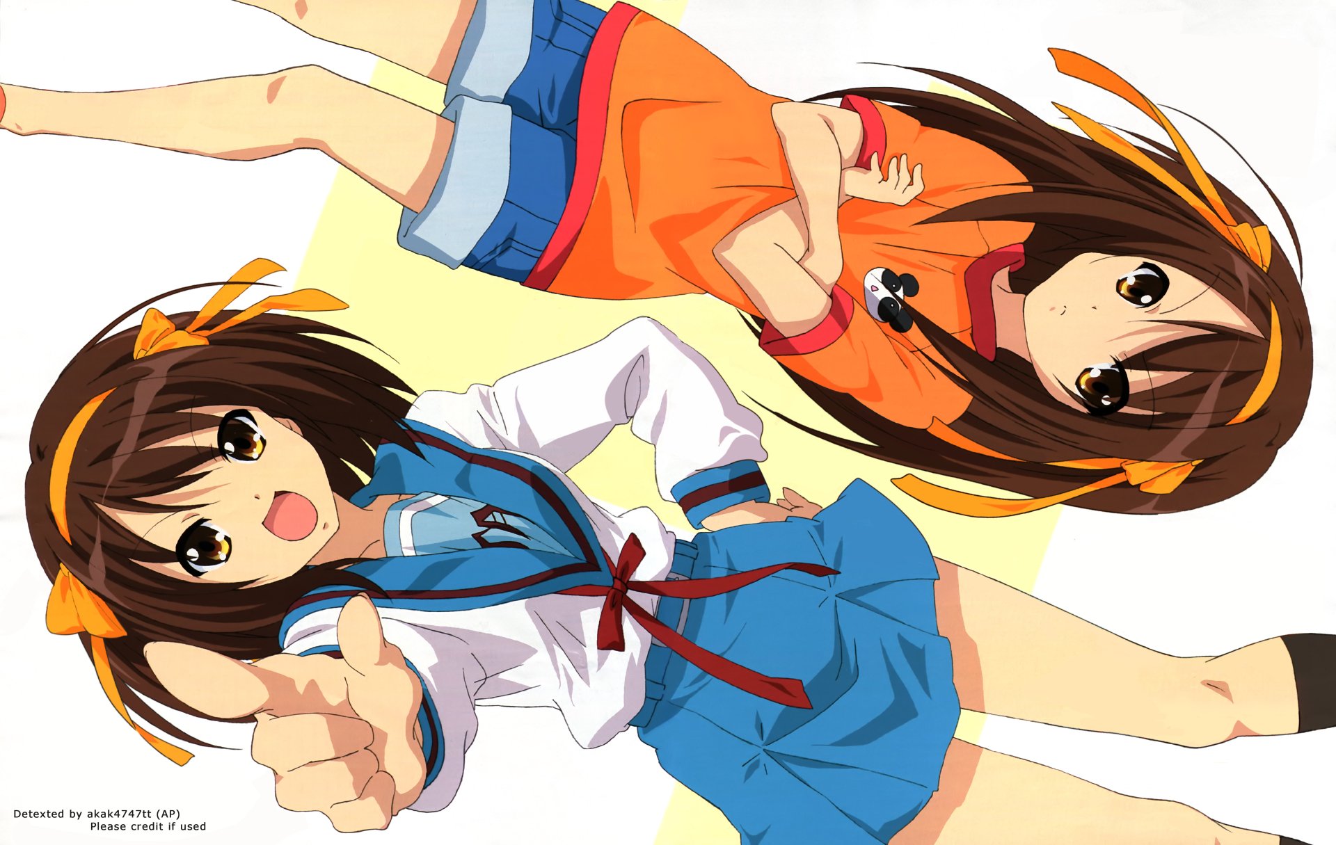 4K Ultra HD anime wallpaper featuring Haruhi Suzumiya from The Melancholy of Haruhi Suzumiya, showcasing vibrant colors and dynamic poses.