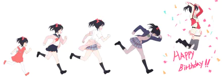 A vibrant HD wallpaper featuring Nico Yazawa from the anime Love Live!, depicting her in dynamic poses as she runs, showcasing her energetic personality.