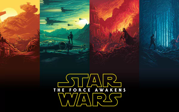 Colorful 8K Ultra HD wallpaper featuring Kylo Ren and Captain Phasma from Star Wars Episode VII: The Force Awakens, showcasing dynamic landscapes and dramatic lighting.