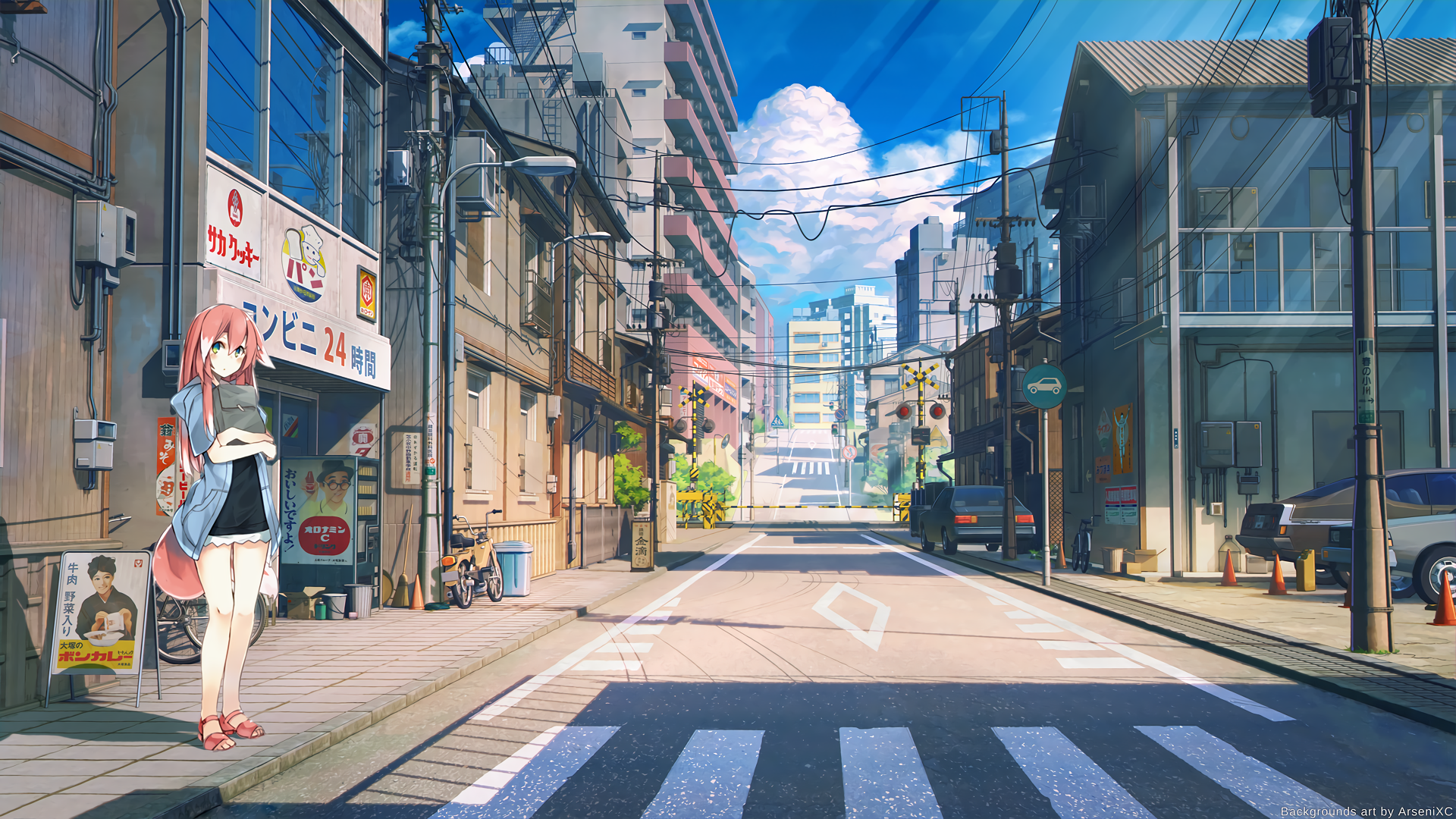 A vibrant HD PC desktop wallpaper featuring an urban street scene with a character, embodying themes of love, money, and rock'n'roll in a lively video game-inspired setting.