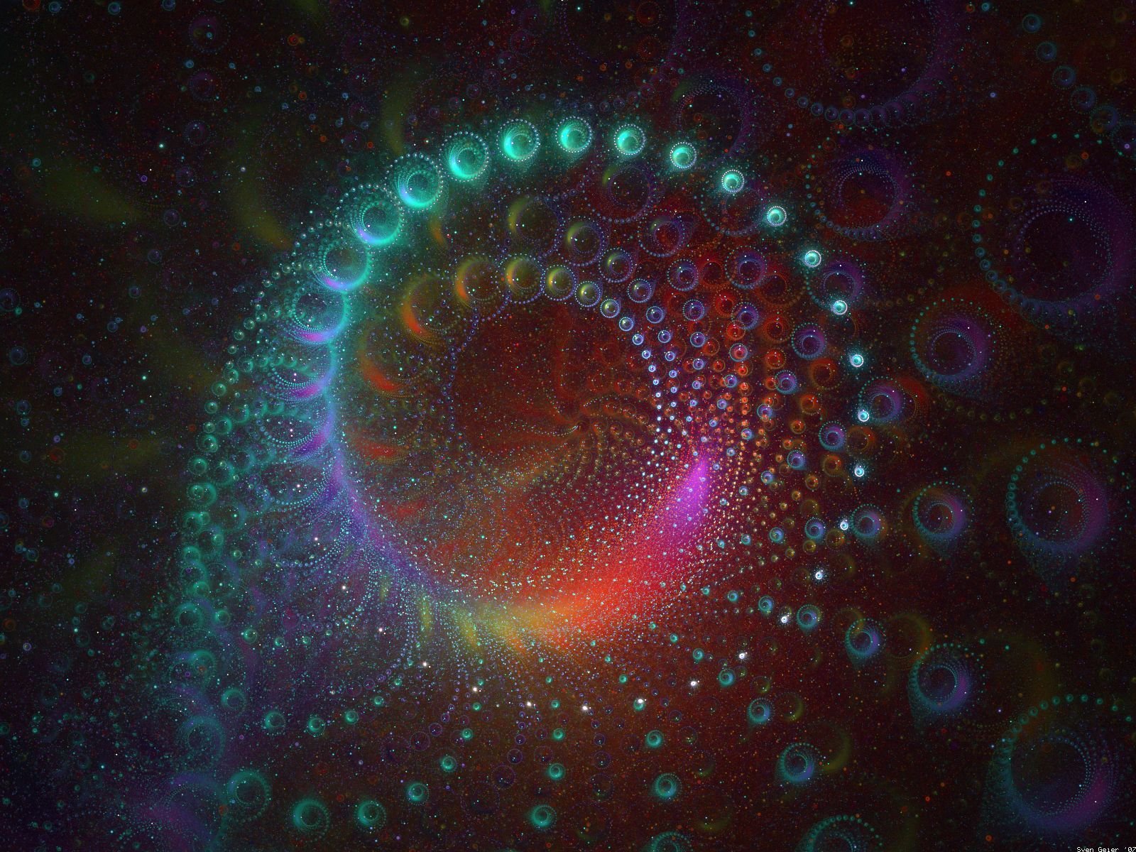 Vibrant psychedelic fractal design with swirling, trippy colors forming an intricate spiral pattern, rendered in high-definition for a dynamic PC desktop wallpaper.