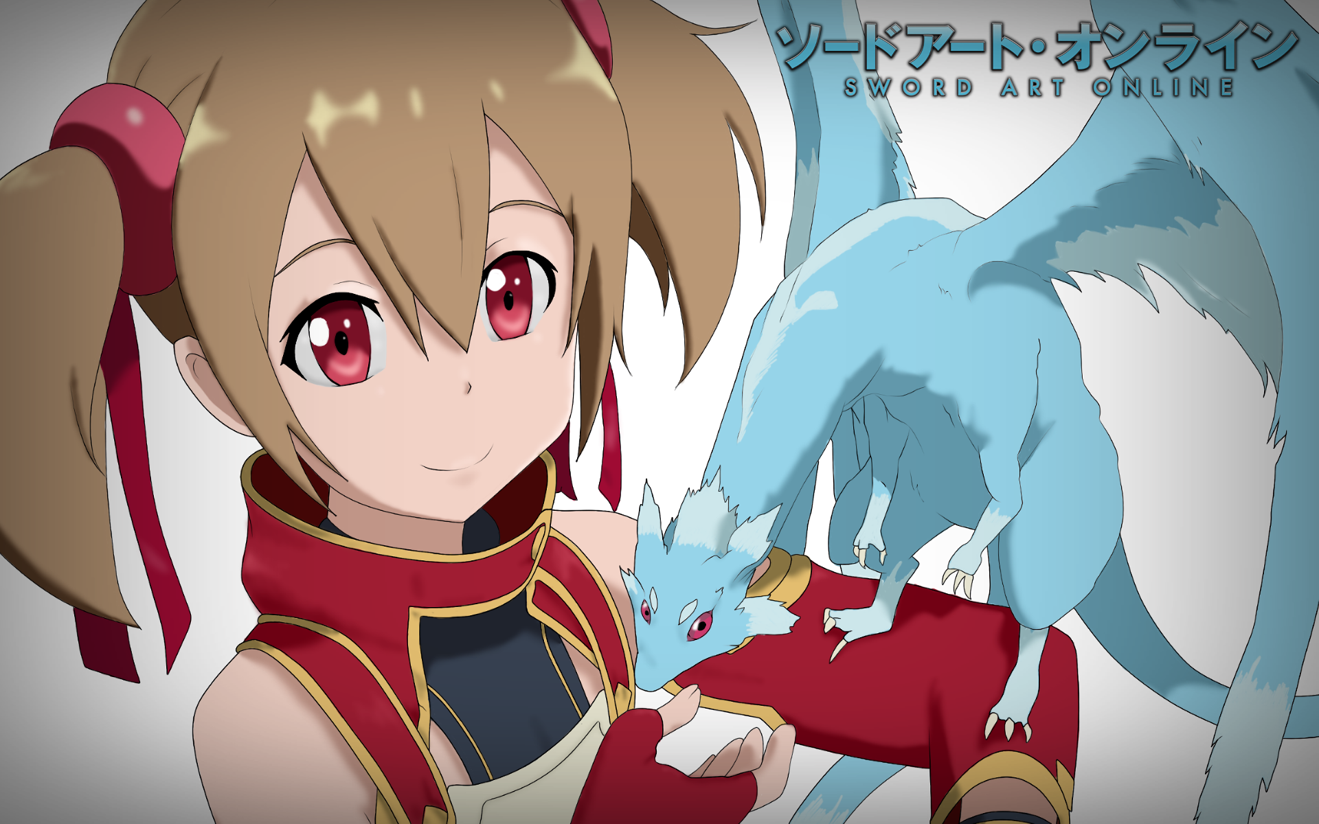 Anime-style HD PC desktop wallpaper featuring a character from Sword Art Online with a small blue dragon perched on her arm, showcasing vibrant colors and detailed art.