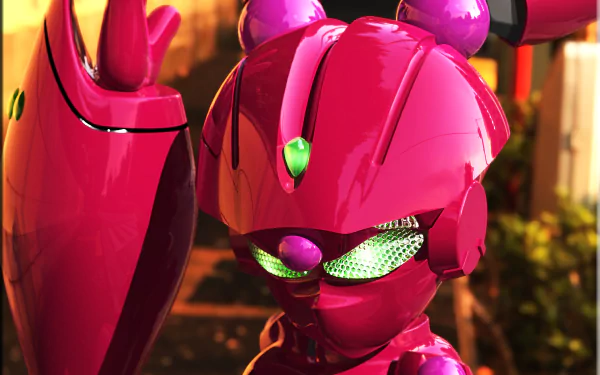 HD PC desktop wallpaper featuring a close-up of Yuniko Kouzuki's mech design from the anime Accel World, showcasing vibrant pink and green details.