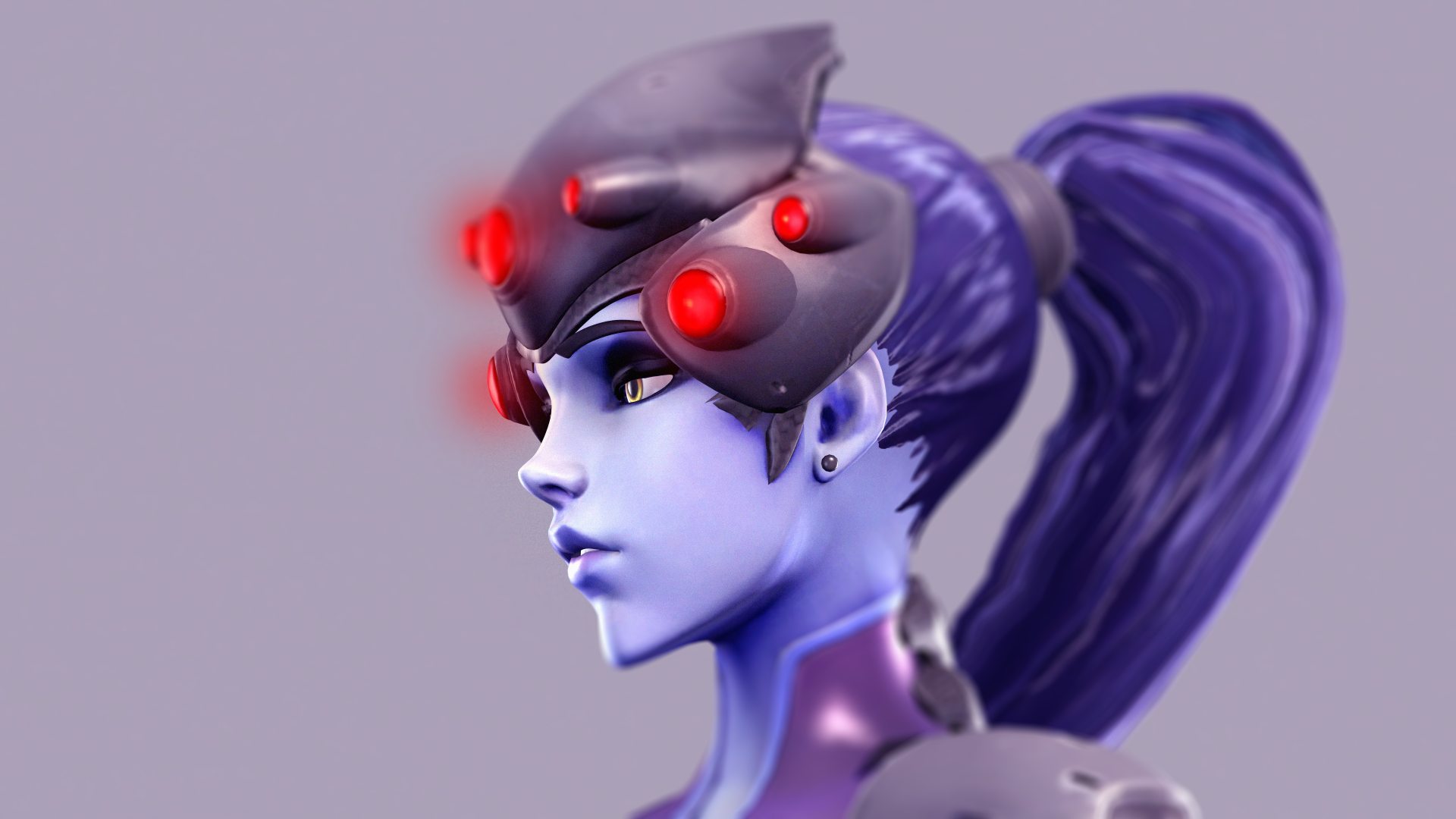 4K Ultra HD desktop wallpaper featuring Widowmaker from the video game Overwatch, showcasing her distinctive blue skin and advanced sniper visor.