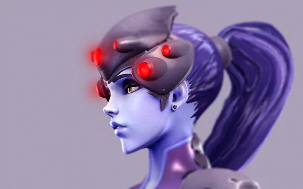 4K Ultra HD desktop wallpaper featuring Widowmaker from the video game Overwatch, showcasing her distinctive blue skin and advanced sniper visor.