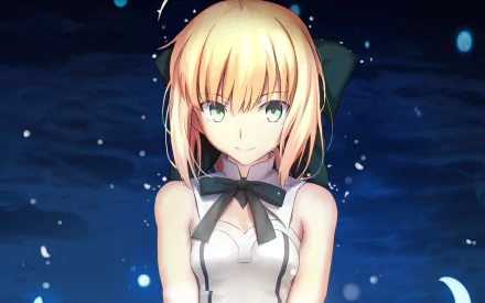 HD wallpaper featuring Saber from the Fate Series, depicted in a captivating anime style with a serene background, showcasing her iconic look.