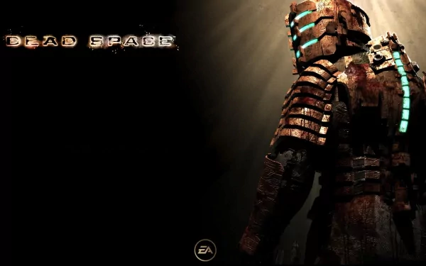 A dark and atmospheric HD wallpaper featuring the iconic character from the video game Dead Space, showcasing detailed armor and dramatic lighting effects.