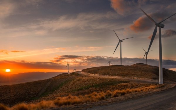 Man Made Wind Turbine Landscape Sunrise Sky HD Wallpaper | Background Image