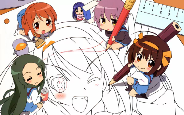 Tsuruya (Haruhi) Ryōko Asakura Yuki Nagato Mikuru Asahina Haruhi Suzumiya Anime The Melancholy of Haruhi Suzumiya HD Desktop Wallpaper | Background Image
