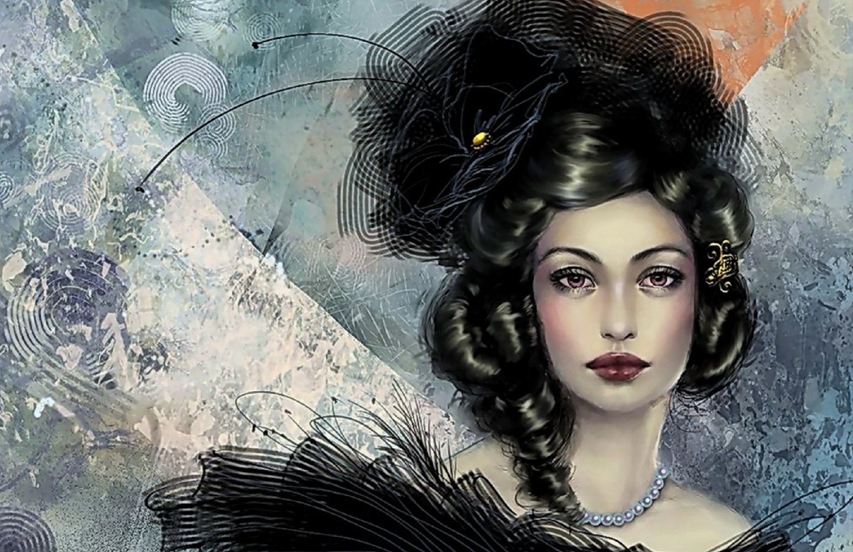 Download Pearl Veil Black Hair Woman Artistic Wallpaper