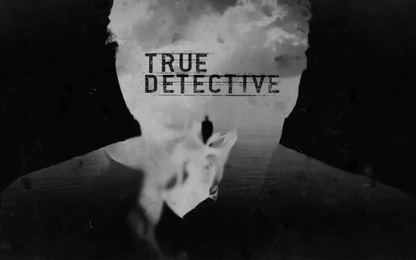 HD PC desktop wallpaper featuring a dark, smoky silhouette with the text True Detective, inspired by the TV show True Detective.