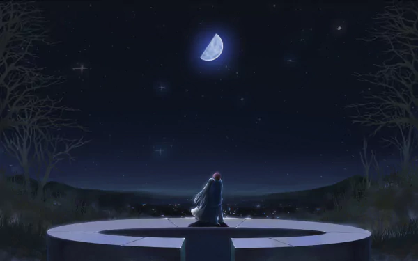 Anime Hanbun no Tsuki ga Noboru Sora HD Desktop Wallpaper | Background Image