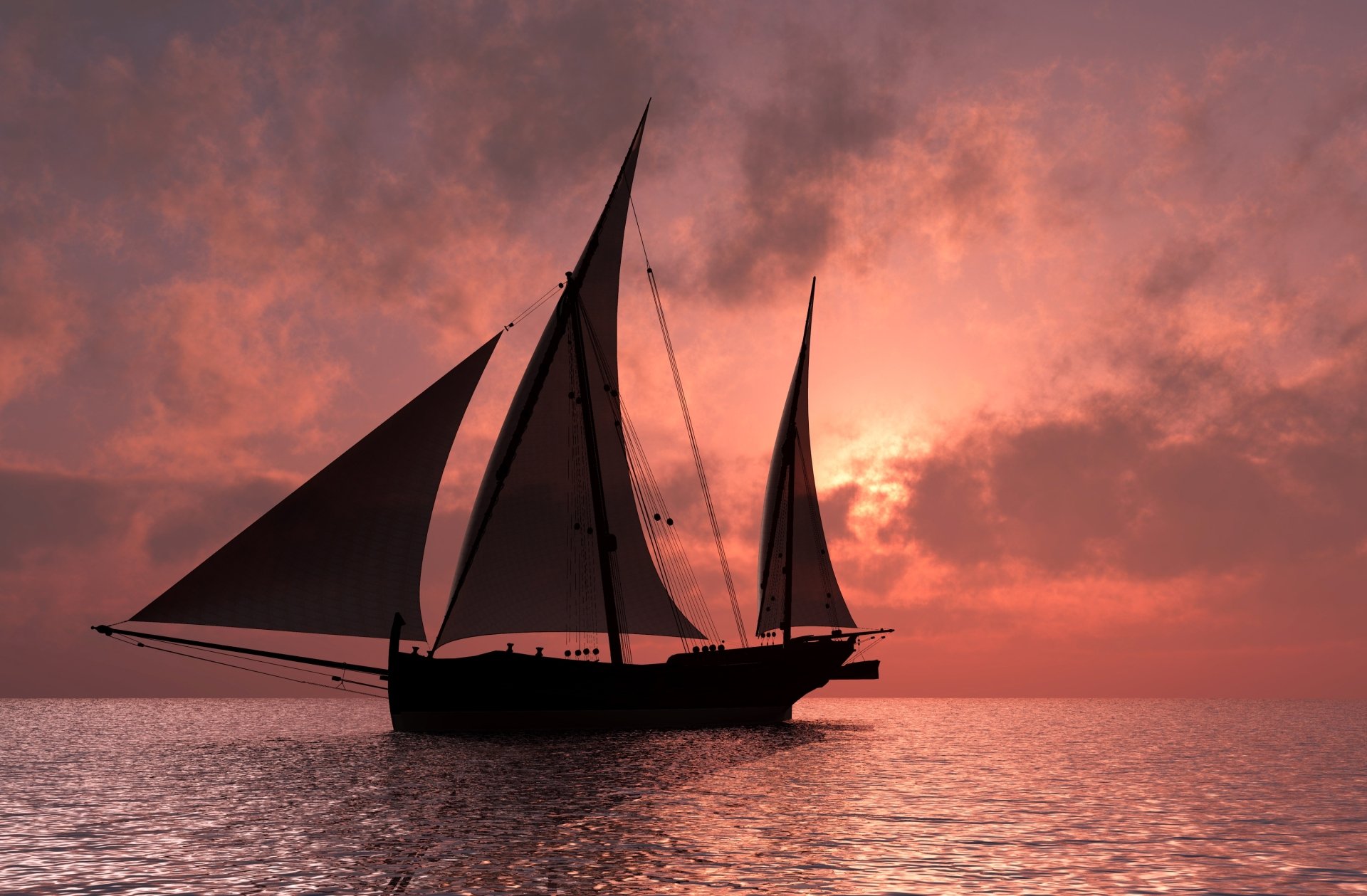 Download Sunset Ocean Horizon Vehicle Sailboat HD Wallpaper