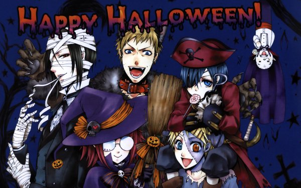 Anime Black Butler Halloween Ciel Phantomhive Sebastian Michaelis Baldroy Mey Rin Finnian Tanaka HD Wallpaper | Background Image