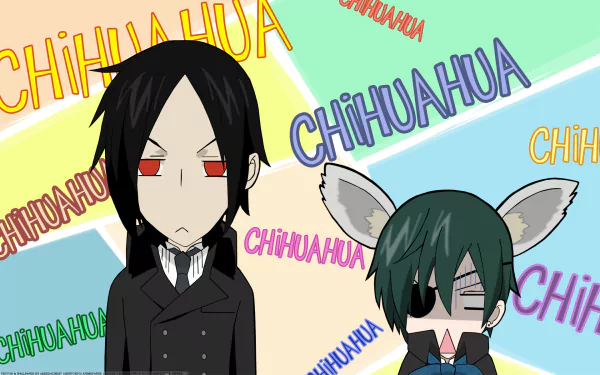 HD PC desktop wallpaper featuring chibi-style characters from the anime Black Butler, with colorful CHIHUAHUA text in the background.