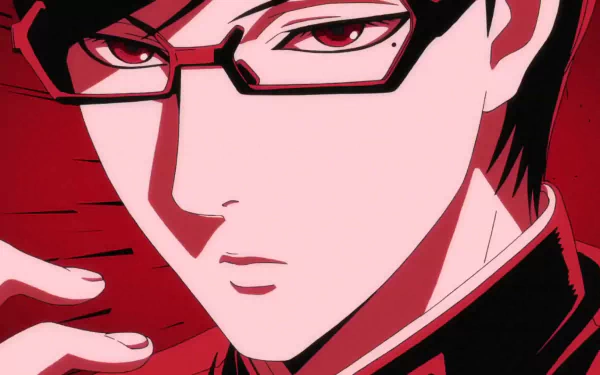 Close-up of Sakamoto (Haven't You Heard I'm Sakamoto) in glasses against a red backdrop — anime HD PC desktop wallpaper and background