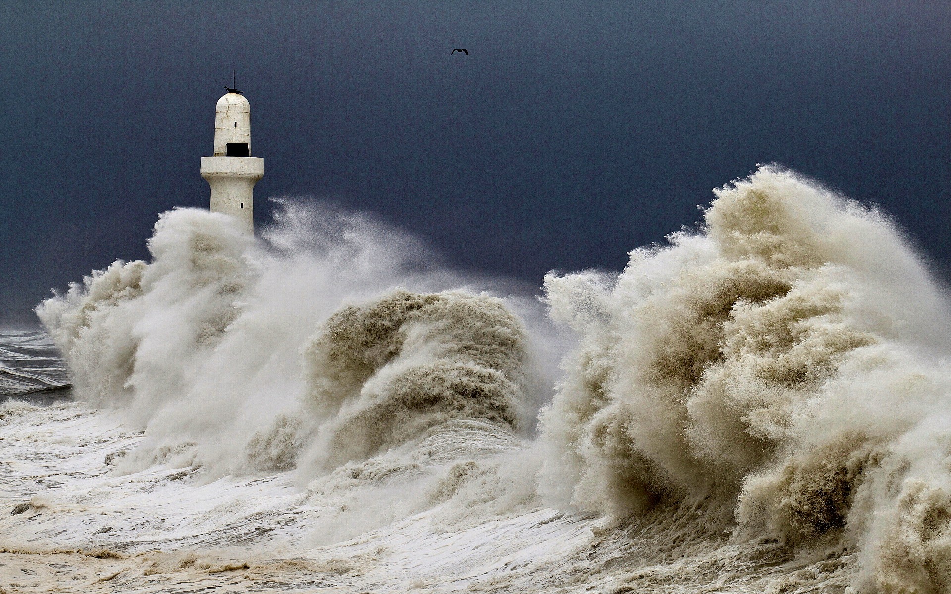 Download Wave Storm Sea Ocean Man Made Lighthouse HD Wallpaper